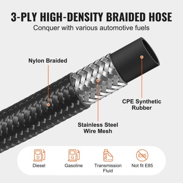 6AN Fuel Line Kit 20FT 0.34 Nylon Stainless Steel Braided Hose Oil Gas Diesel Adapter with 12 Swivel Fittings Black - Image 3