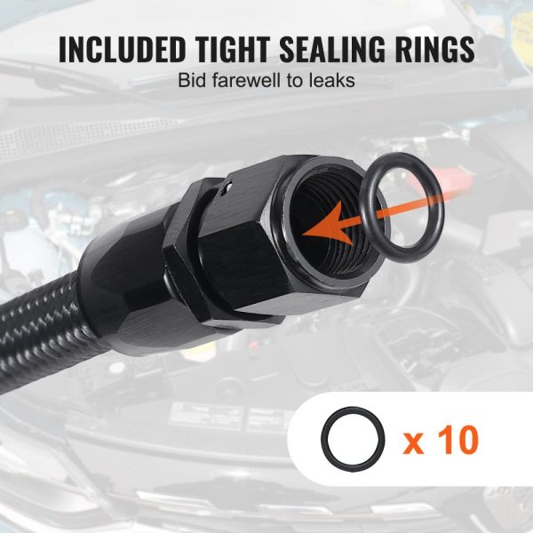 6AN Fuel Line Kit 20FT 0.34 Nylon Stainless Steel Braided Hose Oil Gas Diesel Adapter with 12 Swivel Fittings Black - Image 6