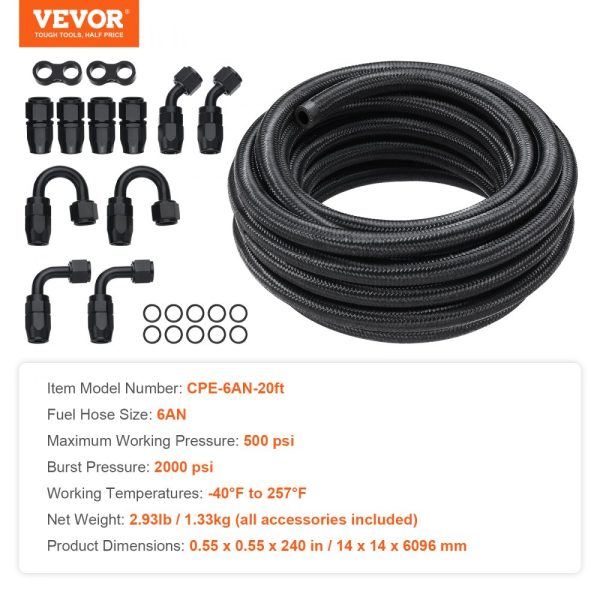 6AN Fuel Line Kit 20FT 0.34 Nylon Stainless Steel Braided Hose Oil Gas Diesel Adapter with 12 Swivel Fittings Black - Image 7
