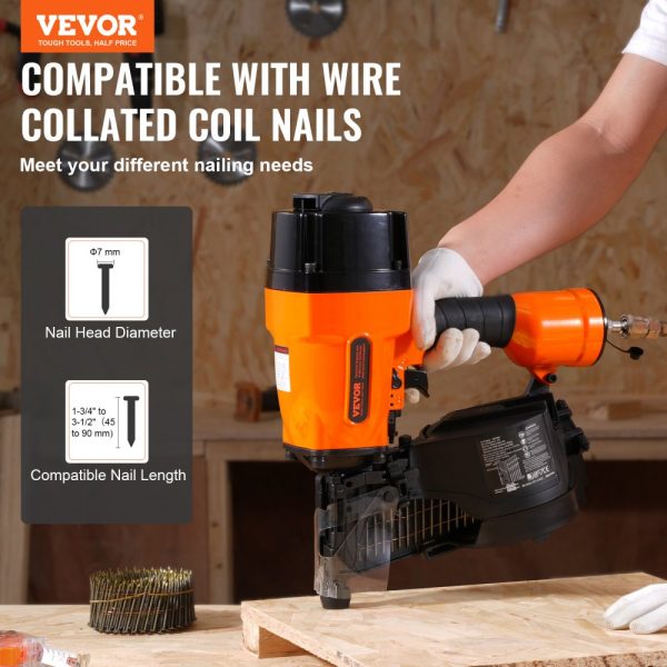 MCN90 Coil Framing Nailer 1-3/4" to 3-1/2" 15 Degree Pneumatic Nail Gun - Image 2