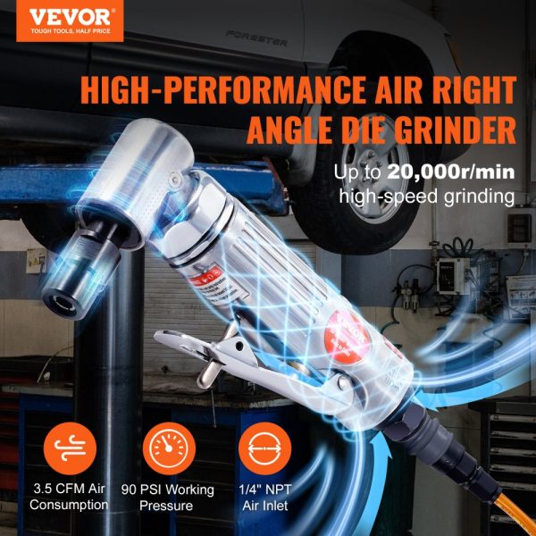 1/4 Right Angle Air Grinder 20000RPM Lightweight with Ball Bearing Design for Grinding Polishing Deburring and Rust Removal 24PCS Discs Included - Image 2