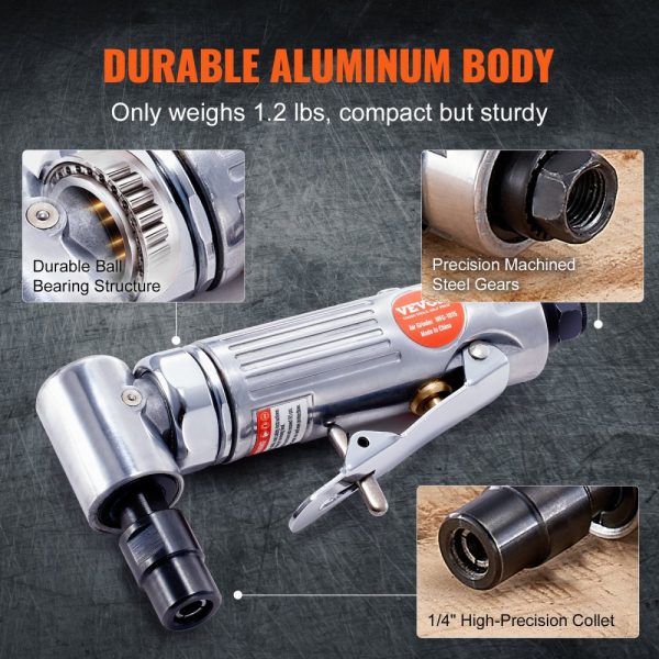 1/4 Right Angle Air Grinder 20000RPM Lightweight with Ball Bearing Design for Grinding Polishing Deburring and Rust Removal 24PCS Discs Included - Image 3