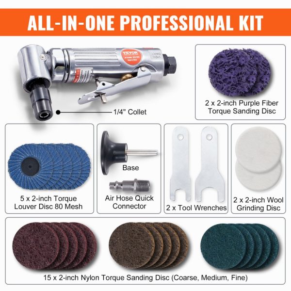 1/4 Right Angle Air Grinder 20000RPM Lightweight with Ball Bearing Design for Grinding Polishing Deburring and Rust Removal 24PCS Discs Included - Image 4