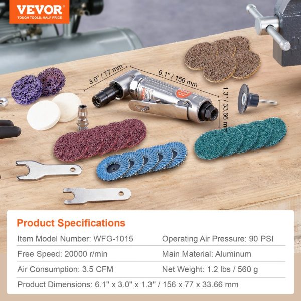 1/4 Right Angle Air Grinder 20000RPM Lightweight with Ball Bearing Design for Grinding Polishing Deburring and Rust Removal 24PCS Discs Included - Image 7