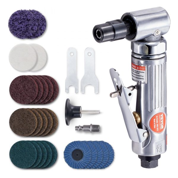 1/4 Right Angle Air Grinder 20000RPM Lightweight with Ball Bearing Design for Grinding Polishing Deburring and Rust Removal 24PCS Discs Included
