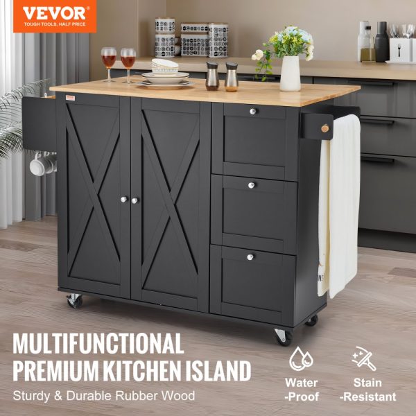 Kitchen Island Cart Rolling Storage Cabinet on Wheel with Drawer & Shelves - Image 2