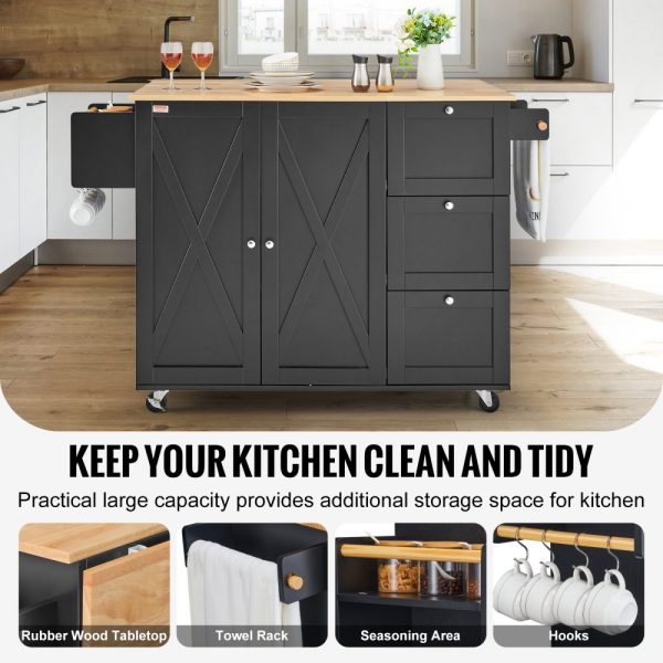 Kitchen Island Cart Rolling Storage Cabinet on Wheel with Drawer & Shelves - Image 3