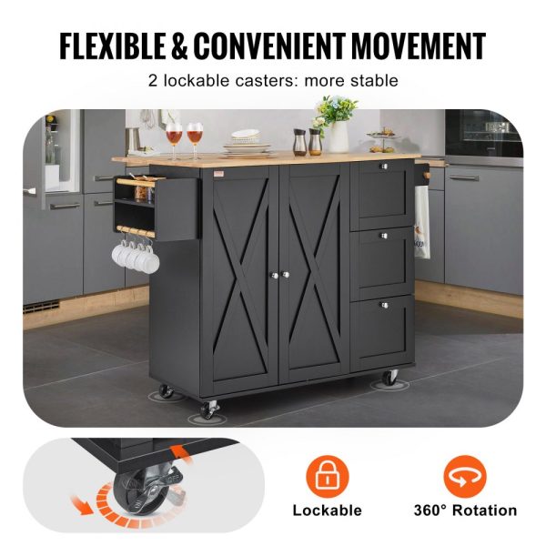 Kitchen Island Cart Rolling Storage Cabinet on Wheel with Drawer & Shelves - Image 4