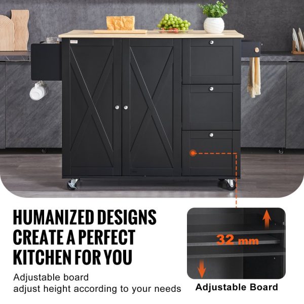 Kitchen Island Cart Rolling Storage Cabinet on Wheel with Drawer & Shelves - Image 6