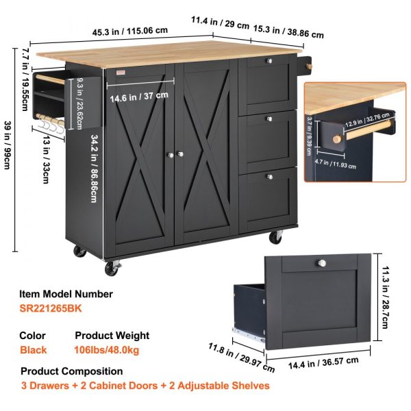 Kitchen Island Cart Rolling Storage Cabinet on Wheel with Drawer & Shelves - Image 7