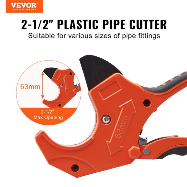 PVC Pipe Cutter 0-2-1/2 OD Ratcheting Heavy Duty Tube Cutter with Spare SK5 Blade for PVC, CPVC, PEX, PE, Rubber Hose - Image 2