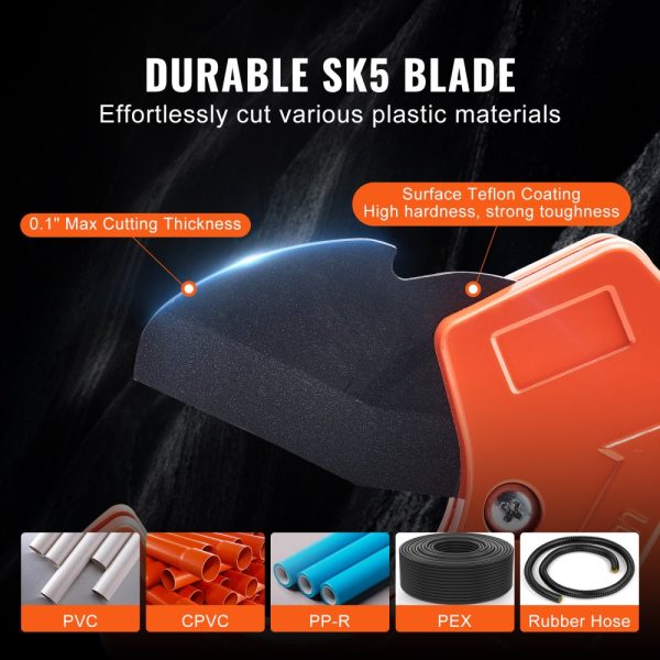 PVC Pipe Cutter 0-2-1/2 OD Ratcheting Heavy Duty Tube Cutter with Spare SK5 Blade for PVC, CPVC, PEX, PE, Rubber Hose - Image 3