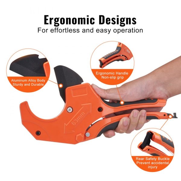 PVC Pipe Cutter 0-2-1/2 OD Ratcheting Heavy Duty Tube Cutter with Spare SK5 Blade for PVC, CPVC, PEX, PE, Rubber Hose - Image 5