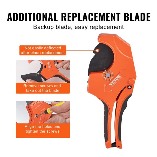 PVC Pipe Cutter 0-2-1/2 OD Ratcheting Heavy Duty Tube Cutter with Spare SK5 Blade for PVC, CPVC, PEX, PE, Rubber Hose - Image 6