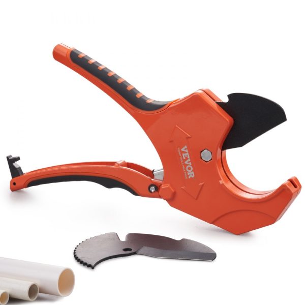 PVC Pipe Cutter 0-2-1/2 OD Ratcheting Heavy Duty Tube Cutter with Spare SK5 Blade for PVC, CPVC, PEX, PE, Rubber Hose