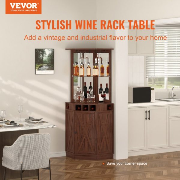 Industrial Bar Cabinet for Home Bar and Living Room with Glass Storage and Bottle Holder, Black Walnut Finish - Image 2