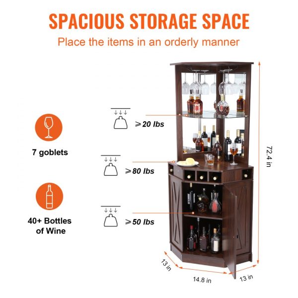 Industrial Bar Cabinet for Home Bar and Living Room with Glass Storage and Bottle Holder, Black Walnut Finish - Image 3