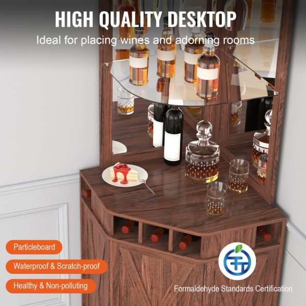 Industrial Bar Cabinet for Home Bar and Living Room with Glass Storage and Bottle Holder, Black Walnut Finish - Image 6