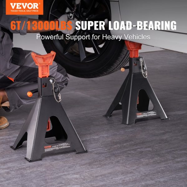 6 Ton Capacity Car Jack Stand Double Locking Mechanism Adjustable Height 14.2-23in for SUV Pickup Truck Car UTV ATV Red 1 Pair - Image 2