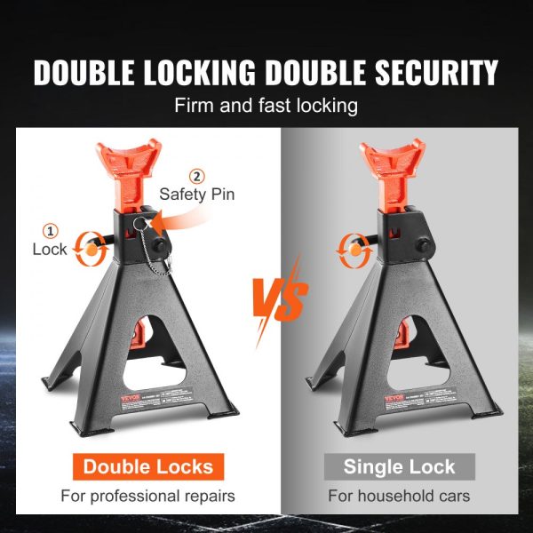 6 Ton Capacity Car Jack Stand Double Locking Mechanism Adjustable Height 14.2-23in for SUV Pickup Truck Car UTV ATV Red 1 Pair - Image 3