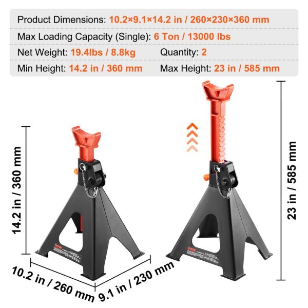 6 Ton Capacity Car Jack Stand Double Locking Mechanism Adjustable Height 14.2-23in for SUV Pickup Truck Car UTV ATV Red 1 Pair - Image 7