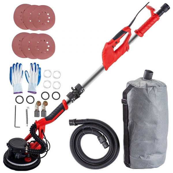 850W Electric Wall Sander, Variable Speed 800-1750 RPM, Foldable Design with Telescoping Handle, LED Strip Light, and Vacuum Bag Incl.