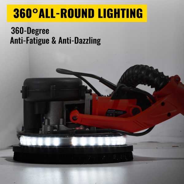 850W Electric Wall Sander, Variable Speed 800-1750 RPM, Foldable Design with Telescoping Handle, LED Strip Light, and Vacuum Bag Incl. - Image 5