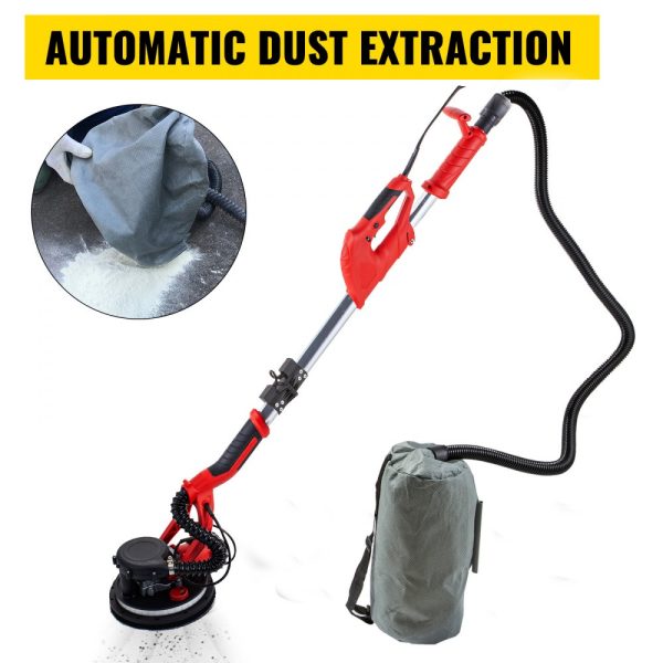 850W Electric Wall Sander, Variable Speed 800-1750 RPM, Foldable Design with Telescoping Handle, LED Strip Light, and Vacuum Bag Incl. - Image 6