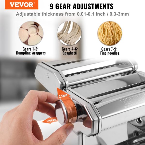 Electric Pasta Maker with 9 Adjustable Thickness Settings, Stainless Steel Construction, for Spaghetti, Fettuccini & Lasagna - Image 2