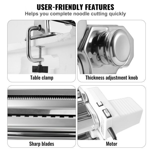 Electric Pasta Maker with 9 Adjustable Thickness Settings, Stainless Steel Construction, for Spaghetti, Fettuccini & Lasagna - Image 6