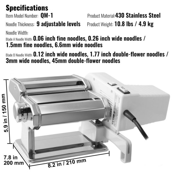 Electric Pasta Maker with 9 Adjustable Thickness Settings, Stainless Steel Construction, for Spaghetti, Fettuccini & Lasagna - Image 7