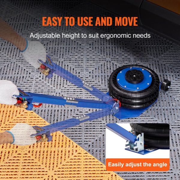 3 Ton Pneumatic Air Jack 6600 lbs Capacity Triple Bag Design with Six Steel Pipes Up to 17.7 Lift Adjustable Handles for Automotive Use Blue - Image 5