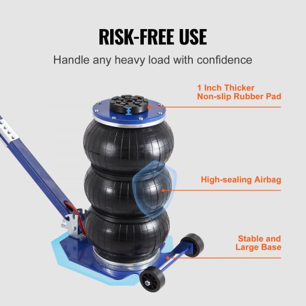 3 Ton Pneumatic Air Jack 6600 lbs Capacity Triple Bag Design with Six Steel Pipes Up to 17.7 Lift Adjustable Handles for Automotive Use Blue - Image 6