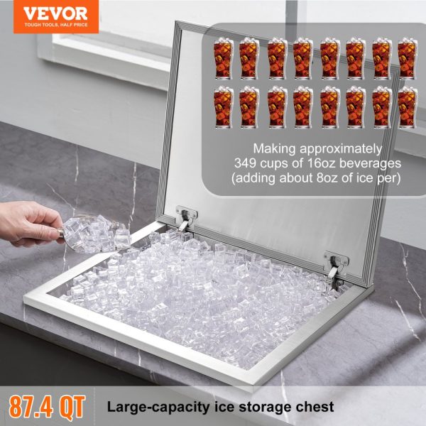 Drop-In Ice Chest Stainless Steel Commercial Ice Bin 28x16x17 Hinged Lid 40 Qt Drain Port with Plug Outdoor Kitchen - Image 2