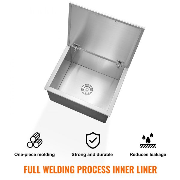 Drop-In Ice Chest Stainless Steel Commercial Ice Bin 28x16x17 Hinged Lid 40 Qt Drain Port with Plug Outdoor Kitchen - Image 4