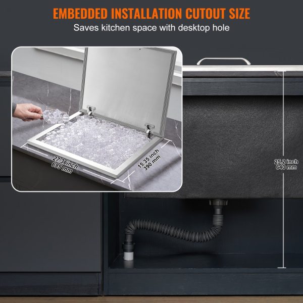 Drop-In Ice Chest Stainless Steel Commercial Ice Bin 28x16x17 Hinged Lid 40 Qt Drain Port with Plug Outdoor Kitchen - Image 6