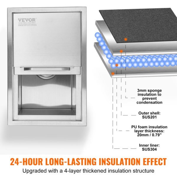 Drop In Ice Chest Commercial Ice Bin 18x12x14.5 Stainless Steel with Sliding Lid 40.9 qt Drain Hose & Plug Outdoor Kitchen Bar Use - Image 3
