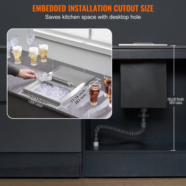 Drop In Ice Chest Commercial Ice Bin 18x12x14.5 Stainless Steel with Sliding Lid 40.9 qt Drain Hose & Plug Outdoor Kitchen Bar Use - Image 6