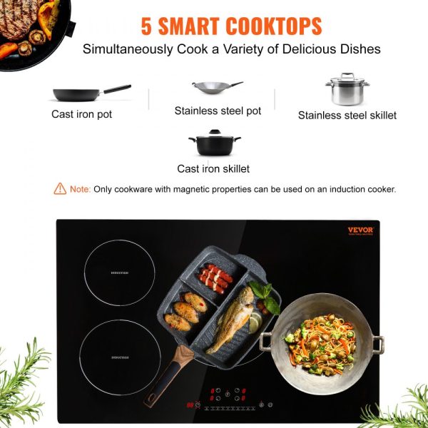 Electric 4-Burner 30-Inch Induction Cooktop with Magnetic Design, 7500W Power, 9 Heating Levels, LED Touch Screen, Child Lock, Over-Temperature Protection - Image 2
