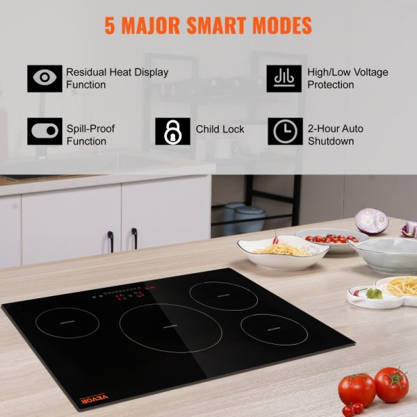 Electric 4-Burner 30-Inch Induction Cooktop with Magnetic Design, 7500W Power, 9 Heating Levels, LED Touch Screen, Child Lock, Over-Temperature Protection - Image 5