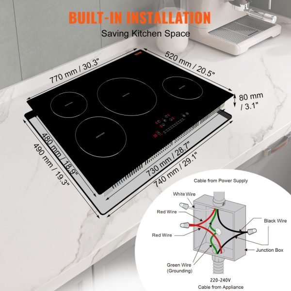 Electric 4-Burner 30-Inch Induction Cooktop with Magnetic Design, 7500W Power, 9 Heating Levels, LED Touch Screen, Child Lock, Over-Temperature Protection - Image 6