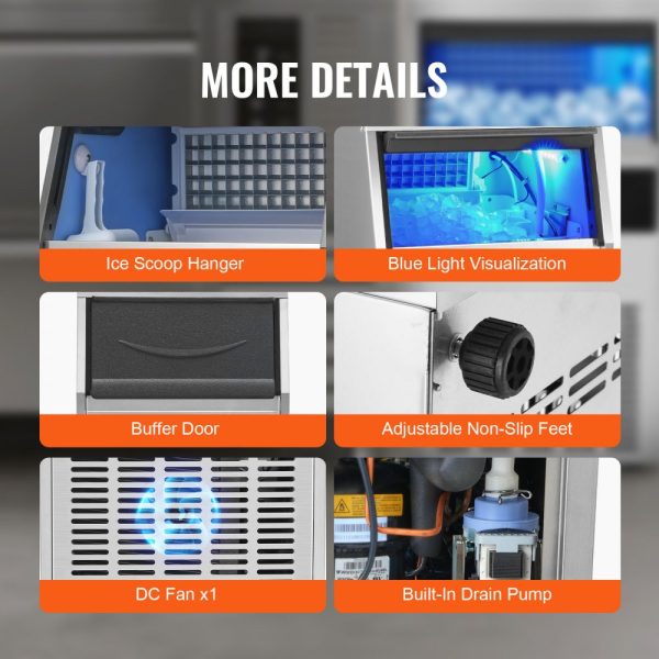 Commercial Ice Maker 150lbs 24HR 70 Ice Cubes 12-15 Mins 33lbs Storage LED Digital Display for Bars Homes Offices Restaurants - Image 6