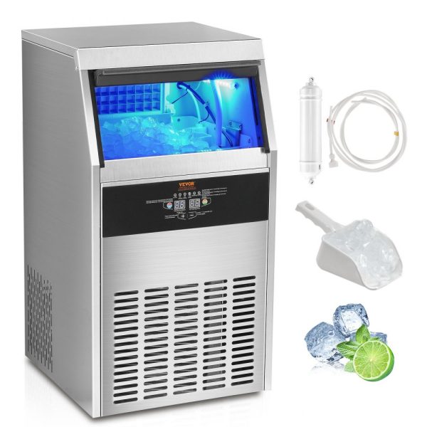 Commercial Ice Maker 150lbs 24HR 70 Ice Cubes 12-15 Mins 33lbs Storage LED Digital Display for Bars Homes Offices Restaurants
