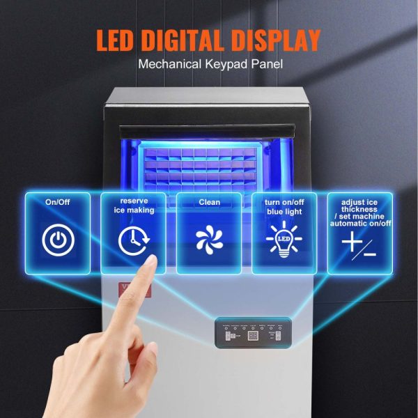 Commercial Ice Maker - 100 lbs/24H, 45 Ice Cubes in 12-15 mins, Freestanding Cabinet with 27.5 lbs Storage, LED Digital Display, for Home, Office, & Restaurant - Image 3