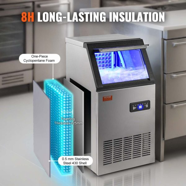 Commercial Ice Maker - 100 lbs/24H, 45 Ice Cubes in 12-15 mins, Freestanding Cabinet with 27.5 lbs Storage, LED Digital Display, for Home, Office, & Restaurant - Image 5