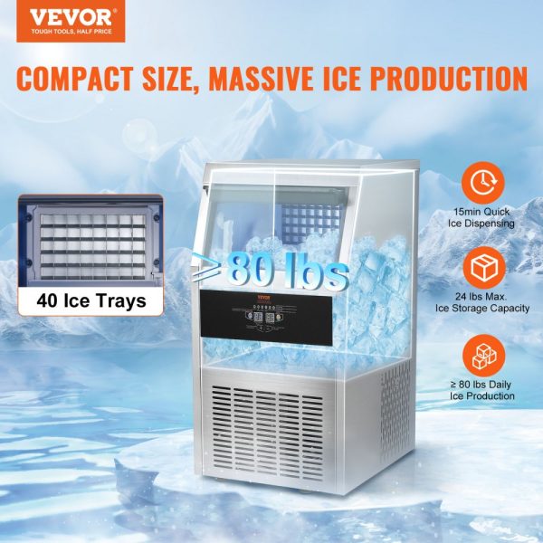 Commercial Ice Block Maker 80lbs 24H 40 Ice Cubes in 12-15 Minutes 24lbs Storage Cabinet LED Digital Display for Bars Homes Offices Restaurants - Image 2