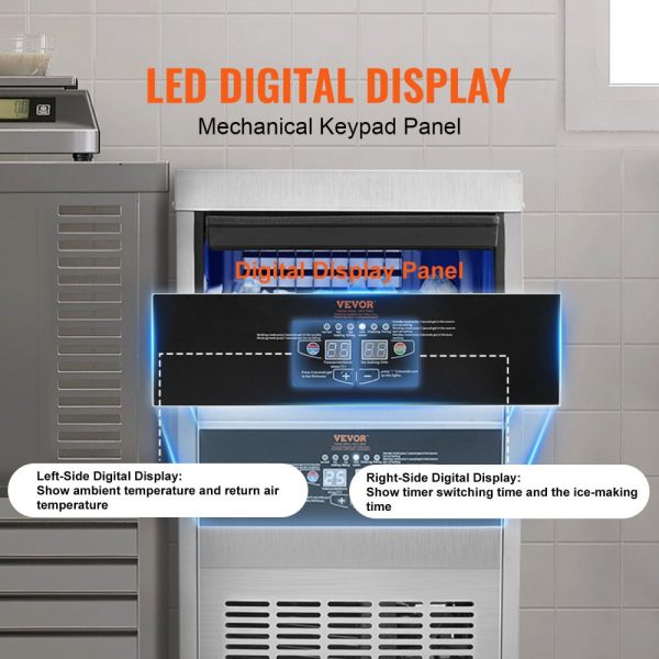 Commercial Ice Block Maker 80lbs 24H 40 Ice Cubes in 12-15 Minutes 24lbs Storage Cabinet LED Digital Display for Bars Homes Offices Restaurants - Image 3