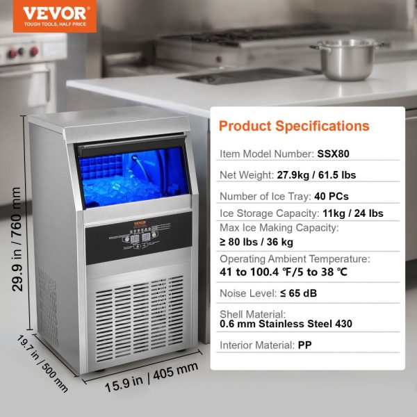 Commercial Ice Block Maker 80lbs 24H 40 Ice Cubes in 12-15 Minutes 24lbs Storage Cabinet LED Digital Display for Bars Homes Offices Restaurants - Image 7