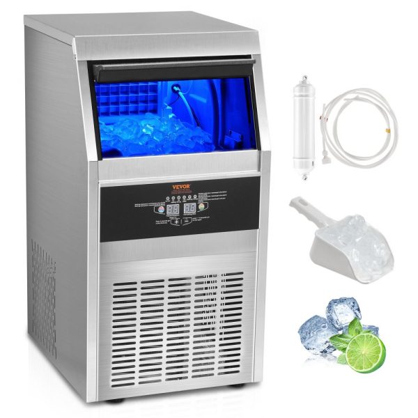 Commercial Ice Block Maker 80lbs 24H 40 Ice Cubes in 12-15 Minutes 24lbs Storage Cabinet LED Digital Display for Bars Homes Offices Restaurants