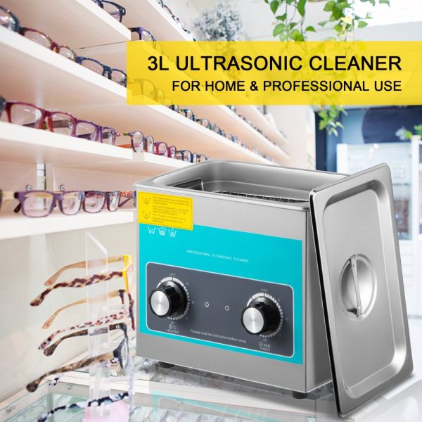 3L 40kHz Ultrasonic Cleaner with Rotary Control, Heater, & Timer - 304 Stainless Steel for Jewelry, Eyewear, Watches - Image 2